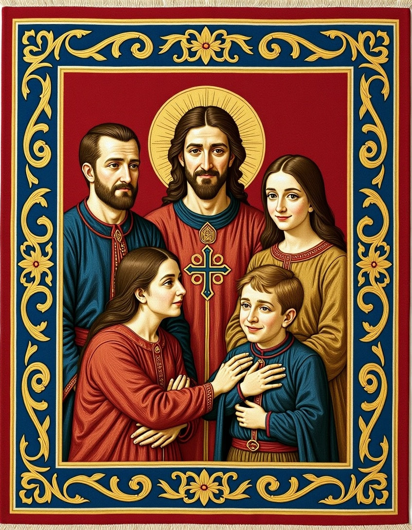 Sacred Family Portrait Golden Border Rug