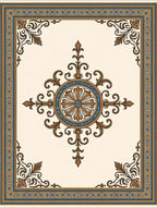 Ornate Gold Blue Floral Medallion Rug