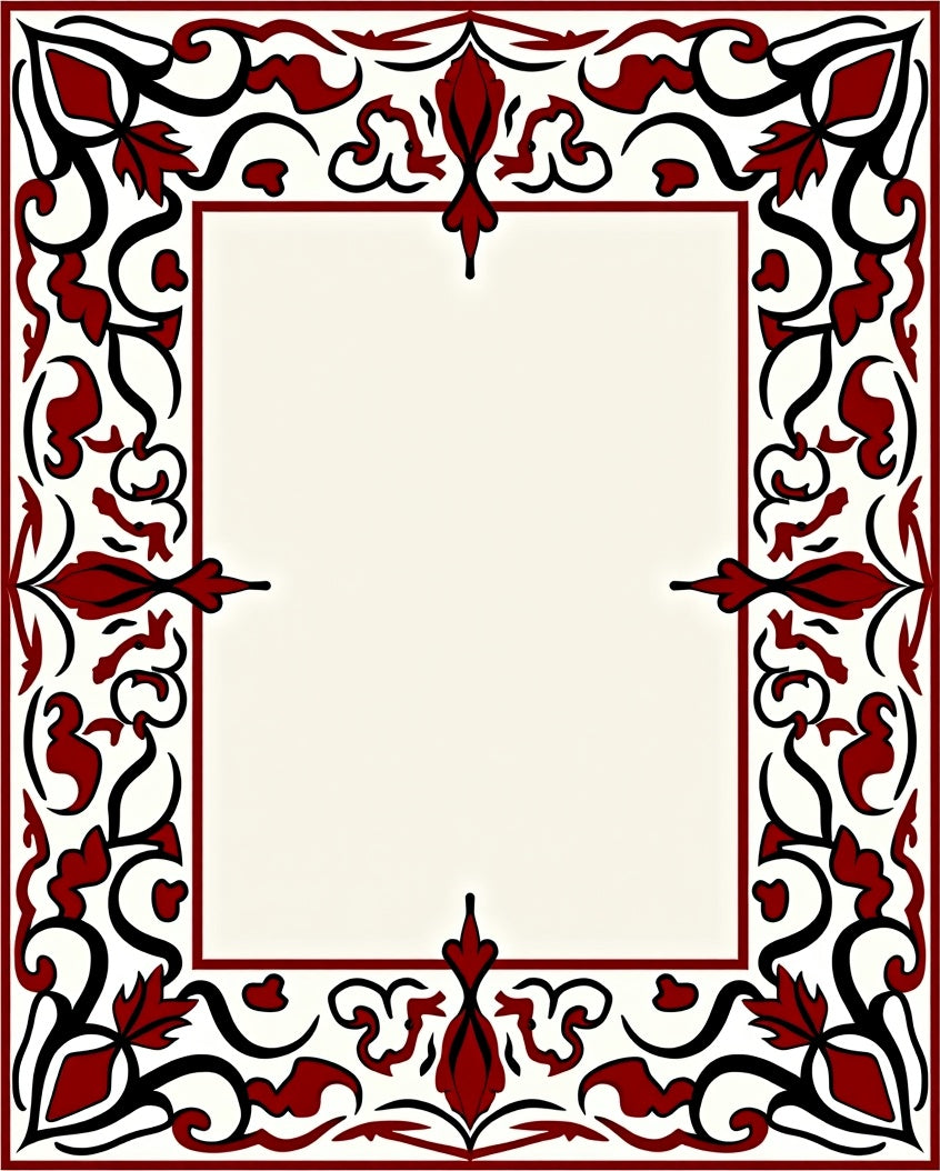 Crimson Floral Bordered Frame Rug