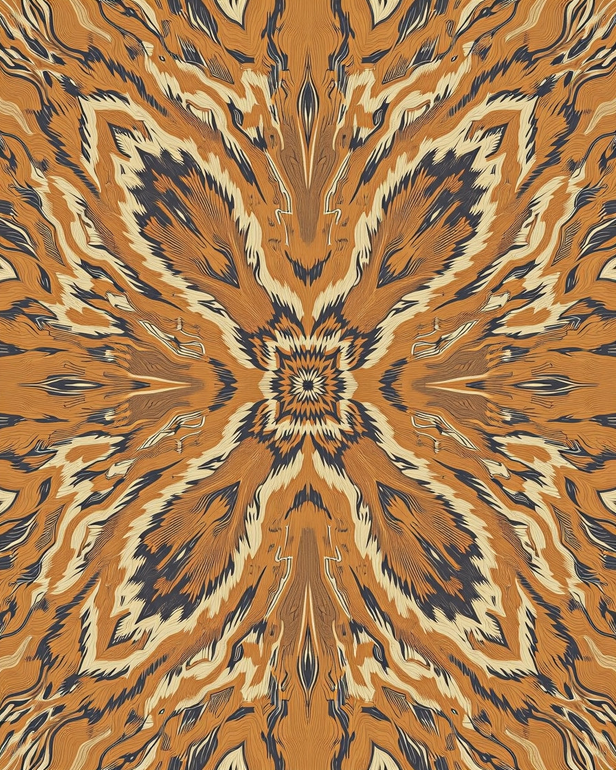 Vibrant Amber Wood Grain Mandala Rug