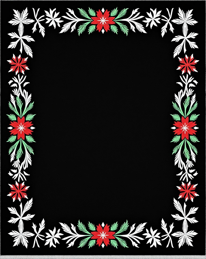 Black Crimson Floral Leaf Border Rug