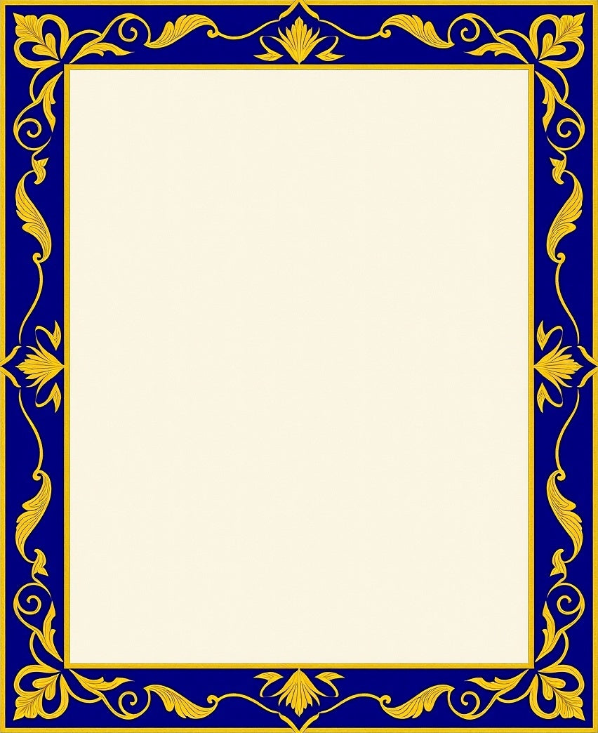 Deep Blue Golden Acanthus Scroll Border Rug