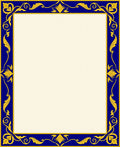 Deep Blue Golden Acanthus Scroll Border Rug