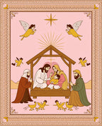Pink Nativity Scene with Angels and Star Rug