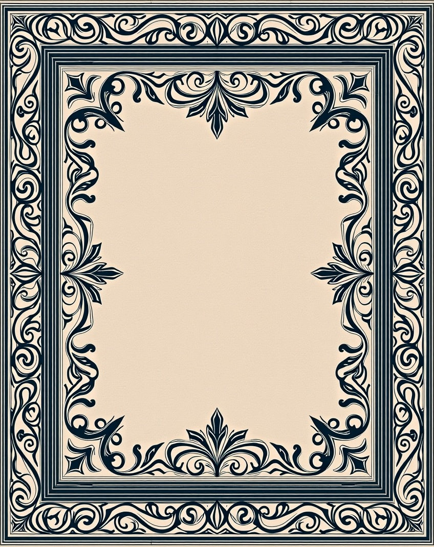 Dark Navy Victorian Filigree Border Rug
