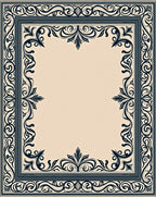Dark Navy Victorian Filigree Border Rug