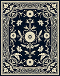 Elegant Cream Floral Scrollwork Navy Rug