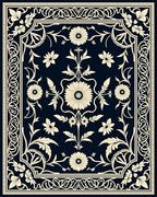 Elegant Cream Floral Scrollwork Navy Rug