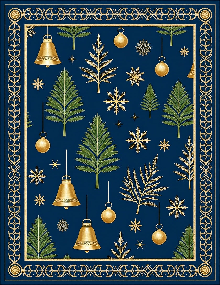 Elegant Gold And Navy Christmas Elements Rug
