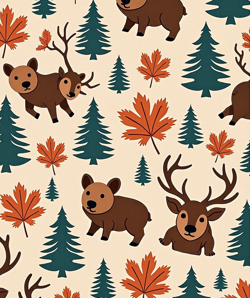 Cute Woodland Wildlife Maple Leaf Forest Rug