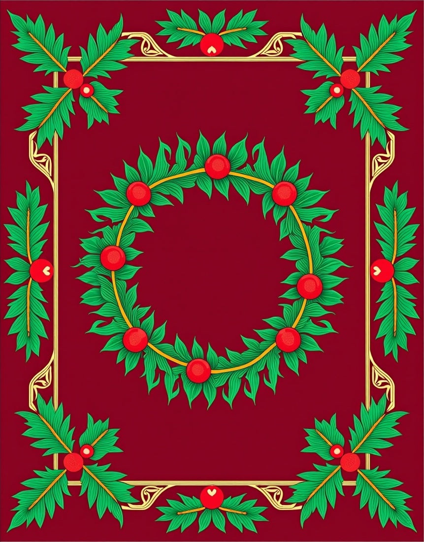 Crimson Holly Berry Garland Frame Rug