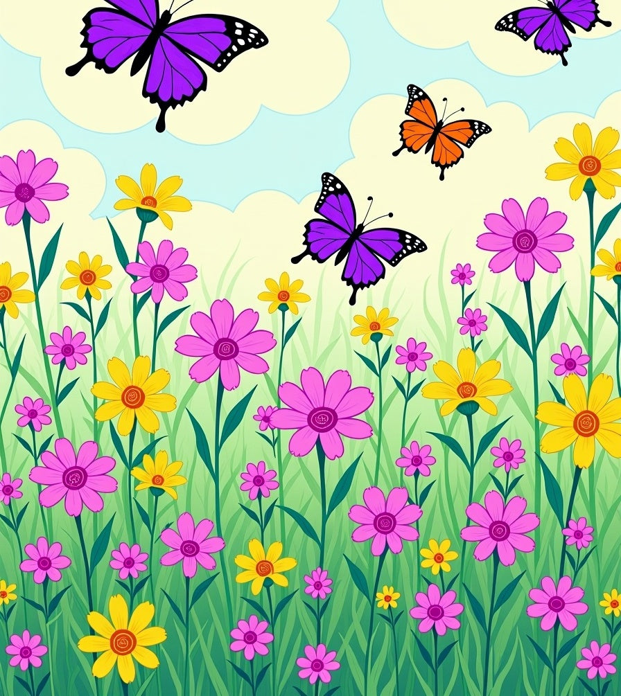 Vibrant Pink Yellow Butterfly Meadow Rug