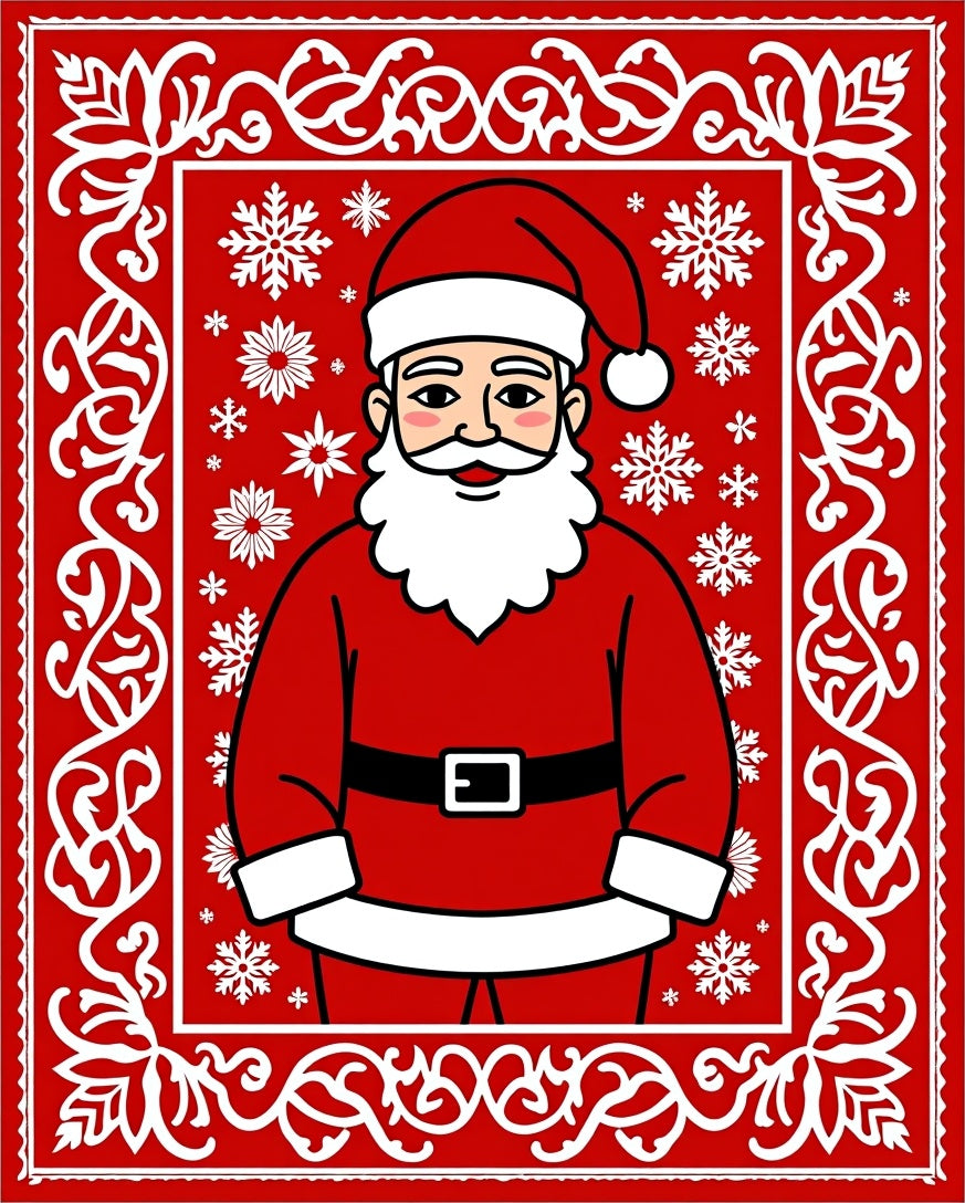 Festive Red Santa Claus Snowflake Rug