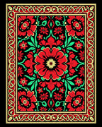 Ornate Red Floral Black Medallion Rug