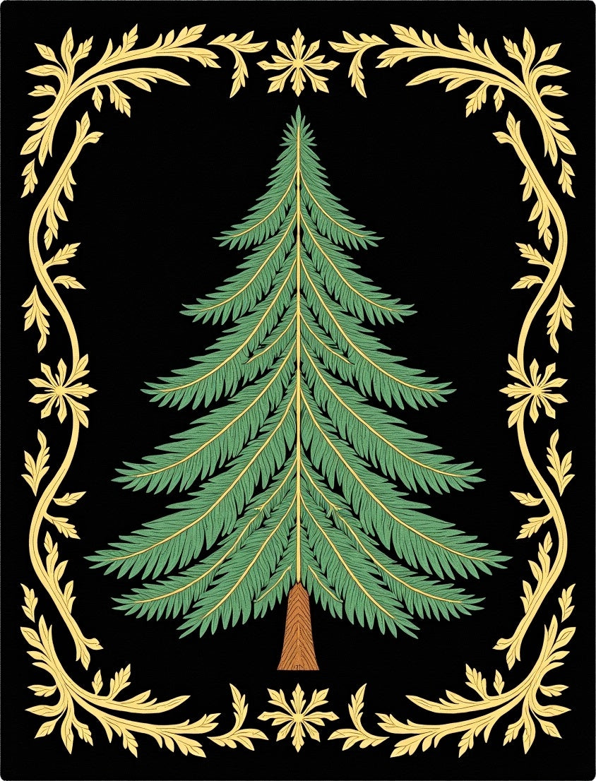 Emerald Evergreen Fern Floral Frame Rug