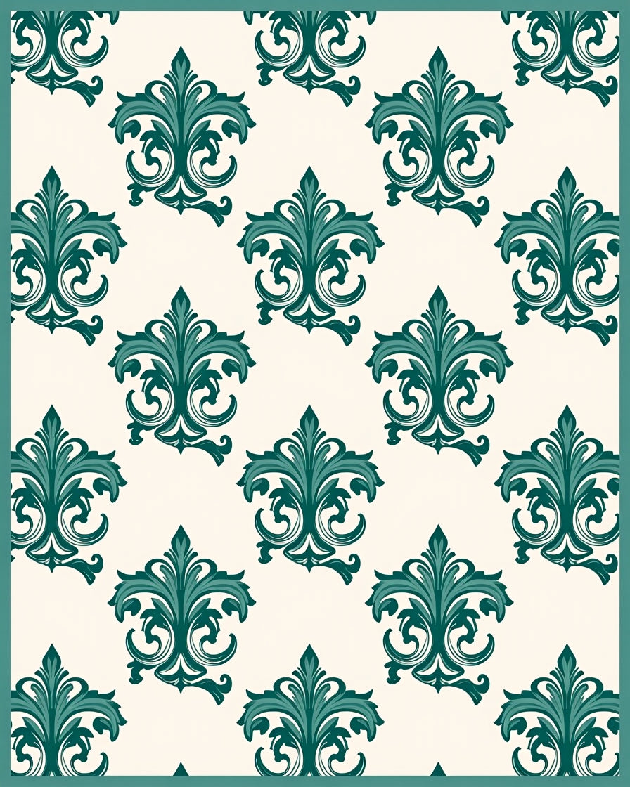 Emerald Damask Scrollwork Arrangement Rug