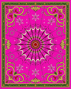 Vibrant Pink Sunburst Medallion Bordered Rug