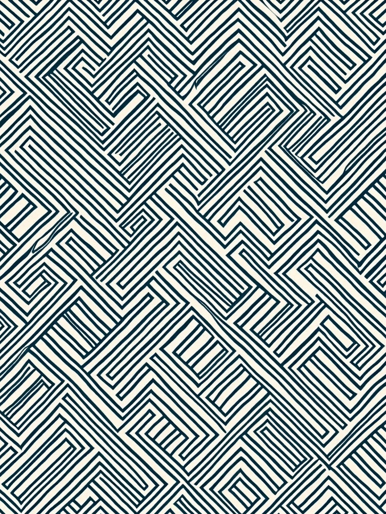 Deep Blue Geometric Maze Rug