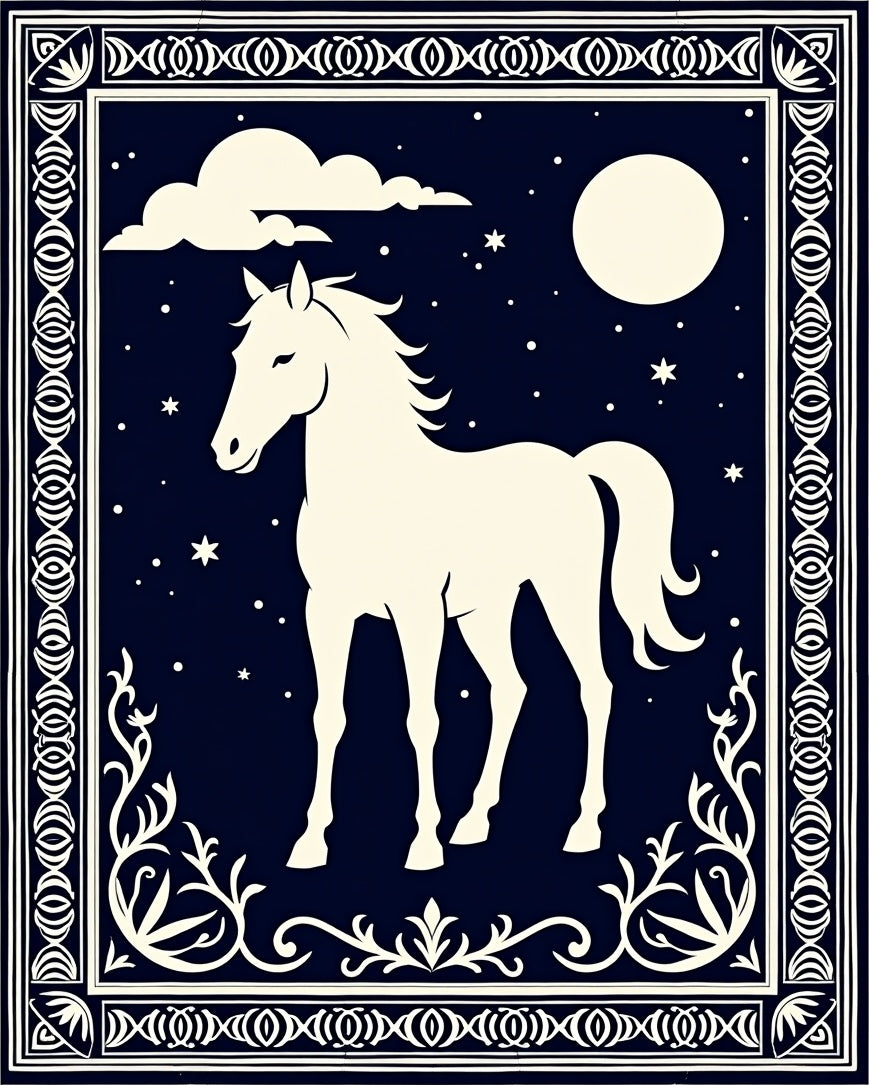 Midnight White Horse Constellation Border Rug