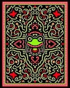 Whimsical Frog Garden Red Outline Rug