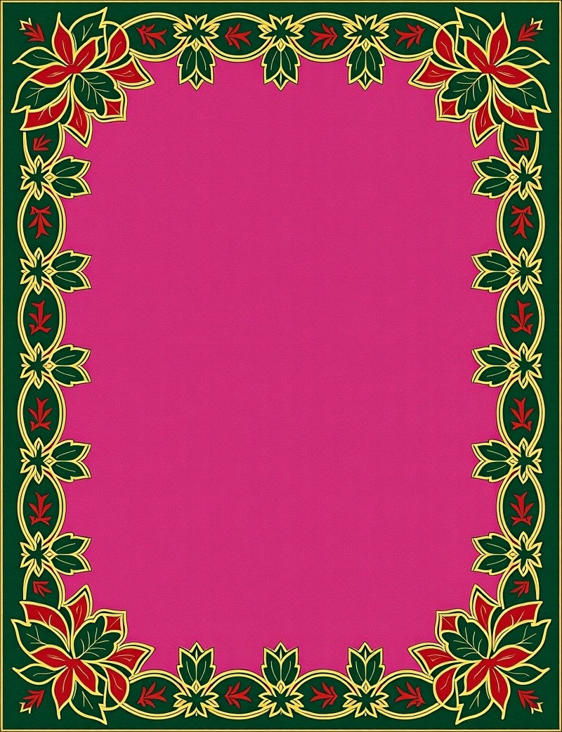 Crimson Green Floral Bordered Magenta Rug
