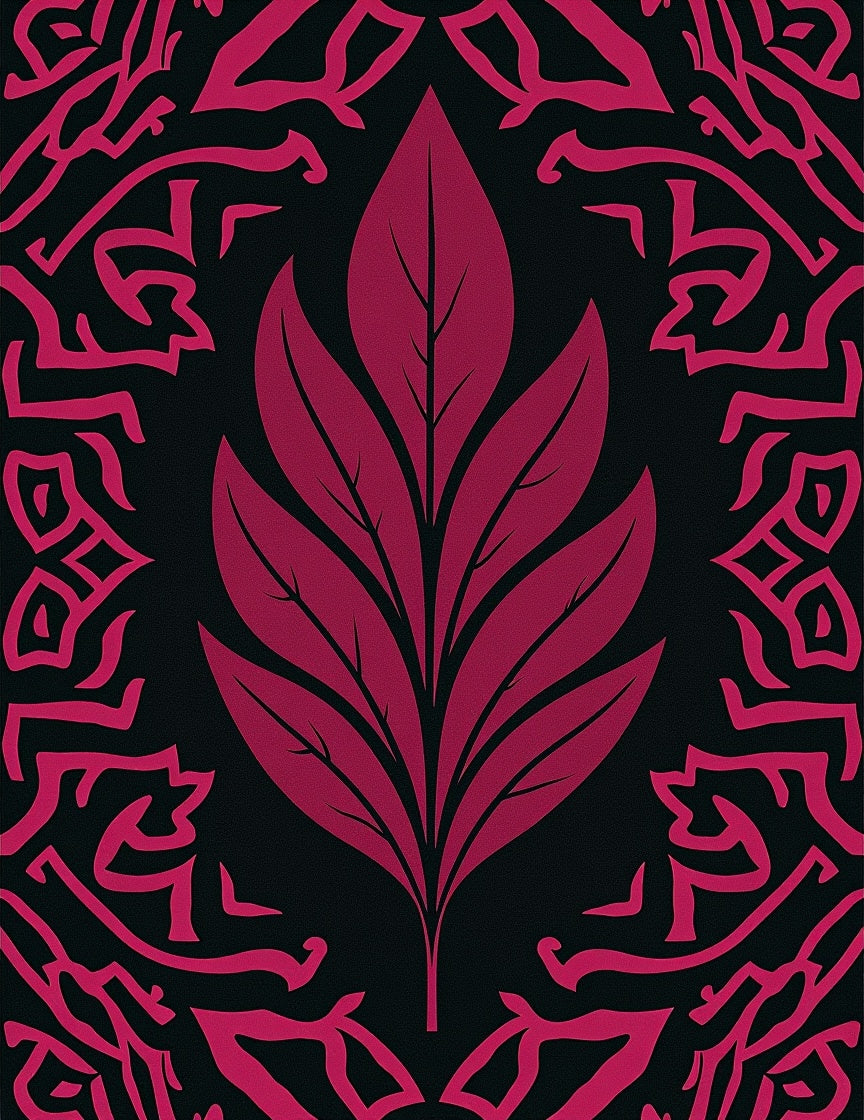 Deep Magenta Floral Border Rug