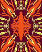 Crimson Orange Yellow Feathered Sunburst Rug