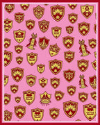 Pink Red Crested Shield Arrangement Rug