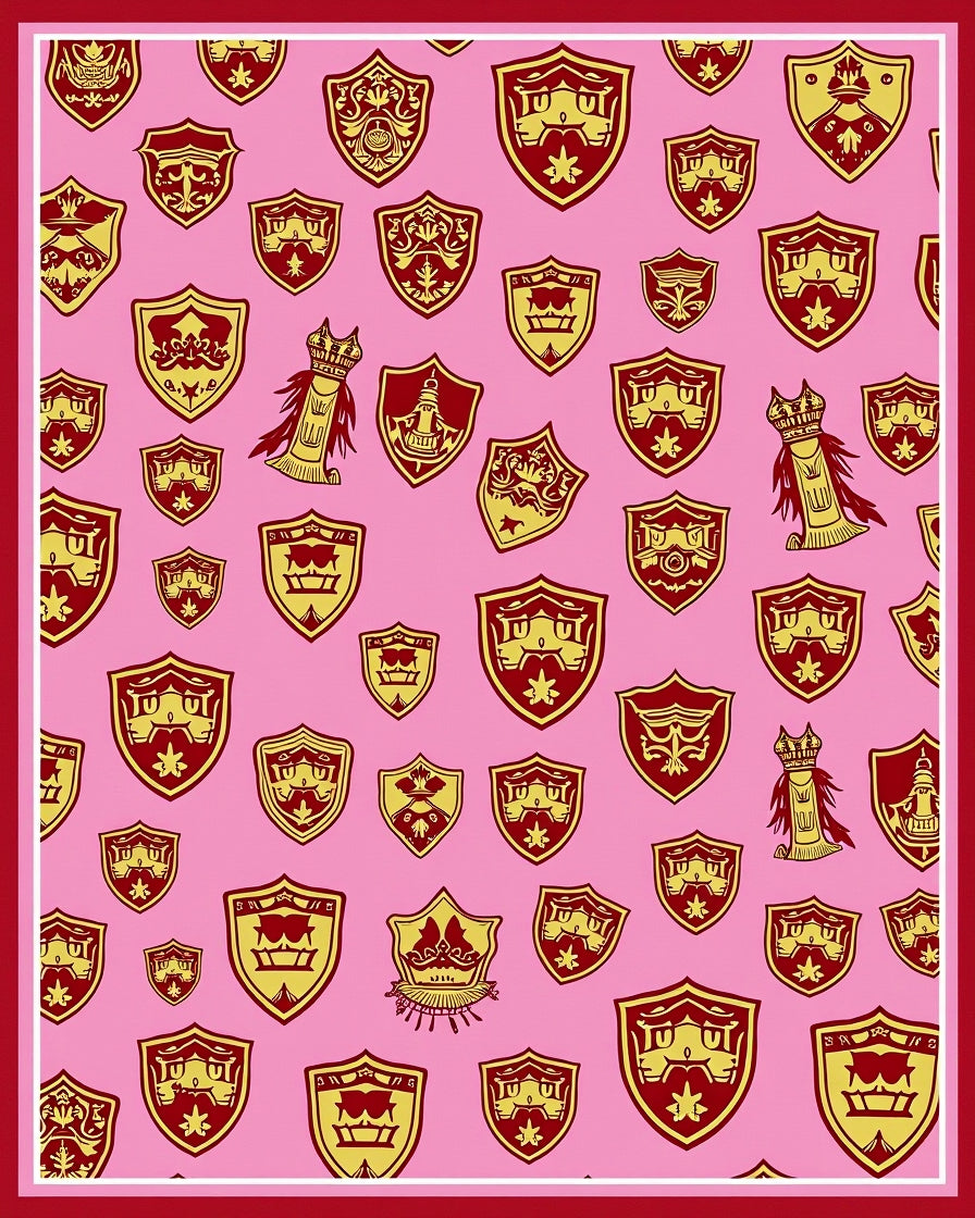 Pink Red Crested Shield Arrangement Rug
