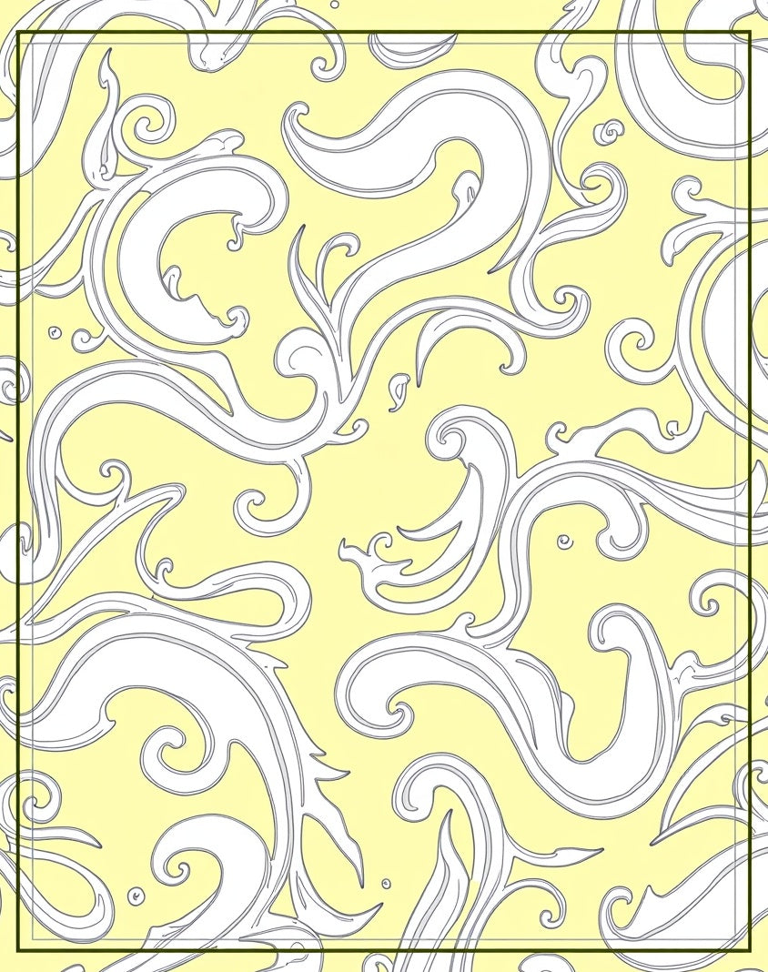 Yellow White Scrollwork Vine Harmony Rug