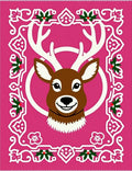 Whimsical Pink Deer Holly Border Rug