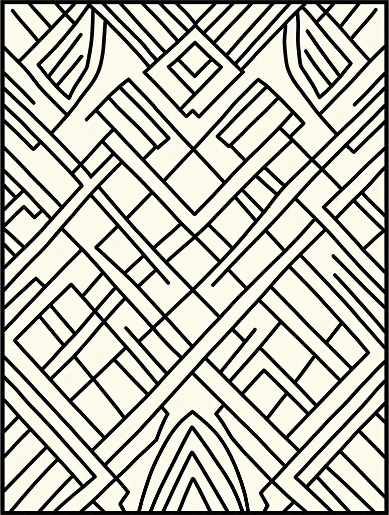 Cream Black Intersecting Geometric Lines Rug