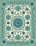 Teal Blue Floral Medallion Cream Rug