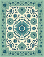 Teal Blue Floral Medallion Cream Rug