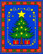 Festive Blue Christmas Tree Stars Rug