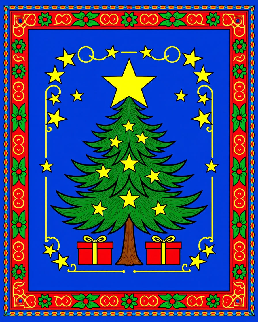 Festive Blue Christmas Tree Stars Rug