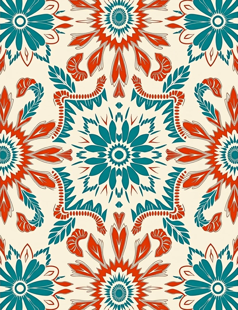 Vibrant Teal Coral Medallion Rug