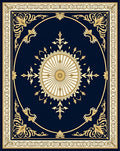 Navy Gold Medallion Scroll Border Rug