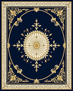 Navy Gold Medallion Scroll Border Rug