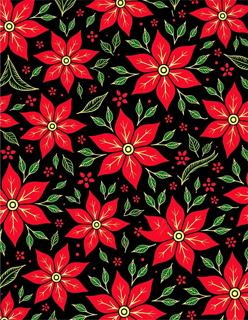 Red Poinsettia Black Floral Garden Rug