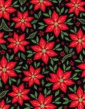 Red Poinsettia Black Floral Garden Rug