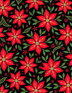Red Poinsettia Black Floral Garden Rug
