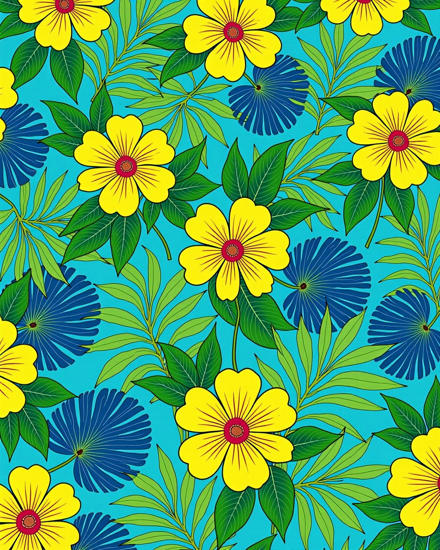 Bright Yellow Floral Tropical Jungle Rug