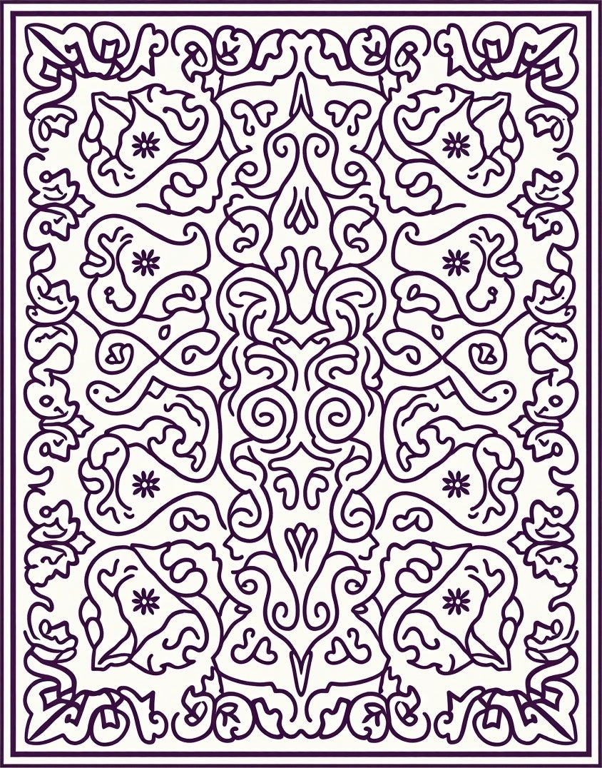 Ornate Violet Floral Swirl Harmony Rug