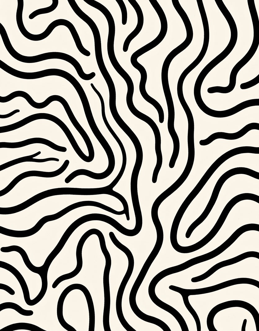 Abstract Cream Black Wavy Lines Rug