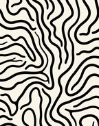 Abstract Cream Black Wavy Lines Rug