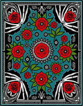 Bold Red Rose Floral Teal Rug