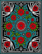Bold Red Rose Floral Teal Rug