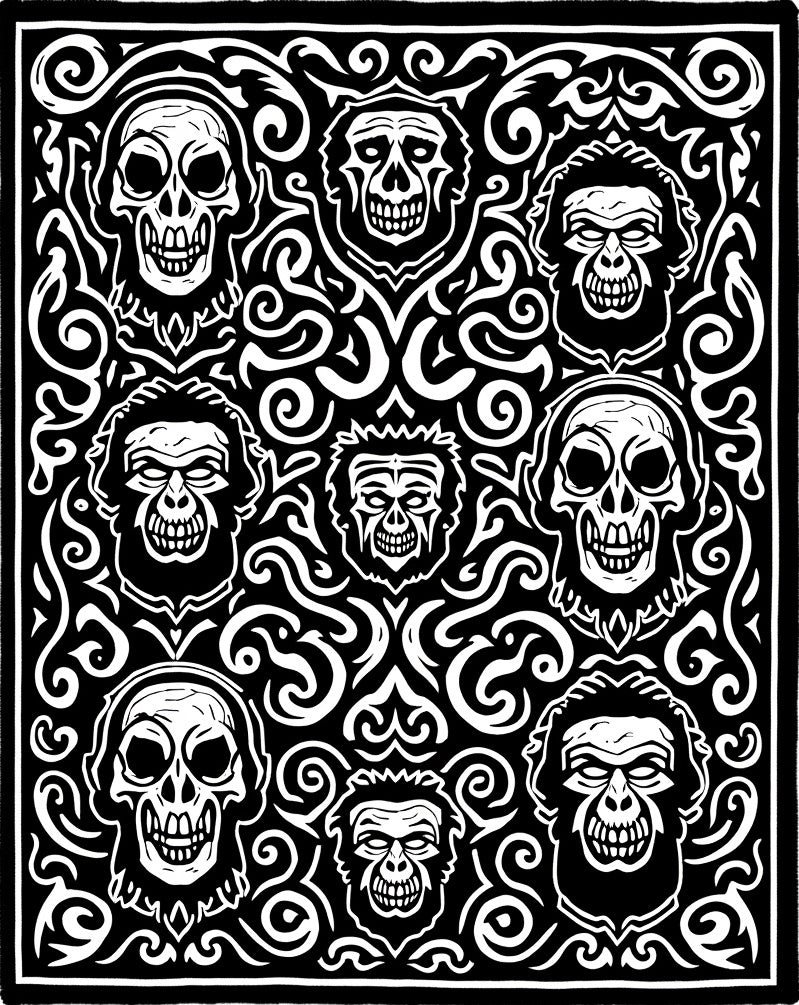 Black White Spooky Skull Horror Medallion Rug