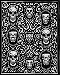 Black White Spooky Skull Horror Medallion Rug